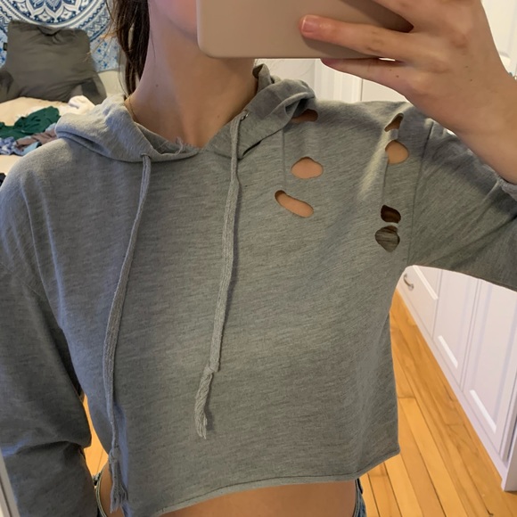 Grey cropped hoodie - Picture 2 of 2